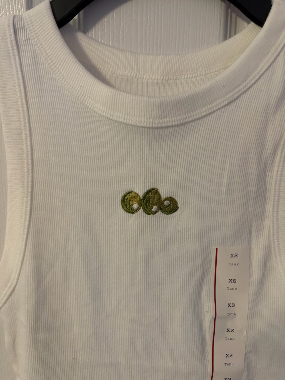White Ribbed Tank Top with Olives Graphic - Picture 2 of 4